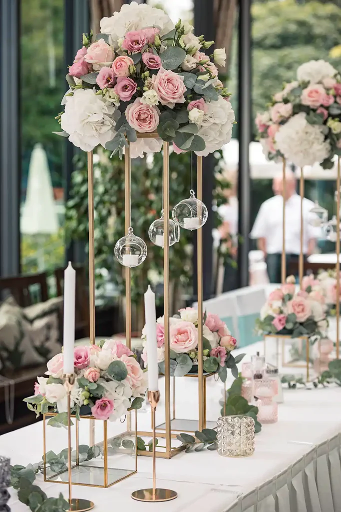 Tischdeko, Blumen, Kerzen, 